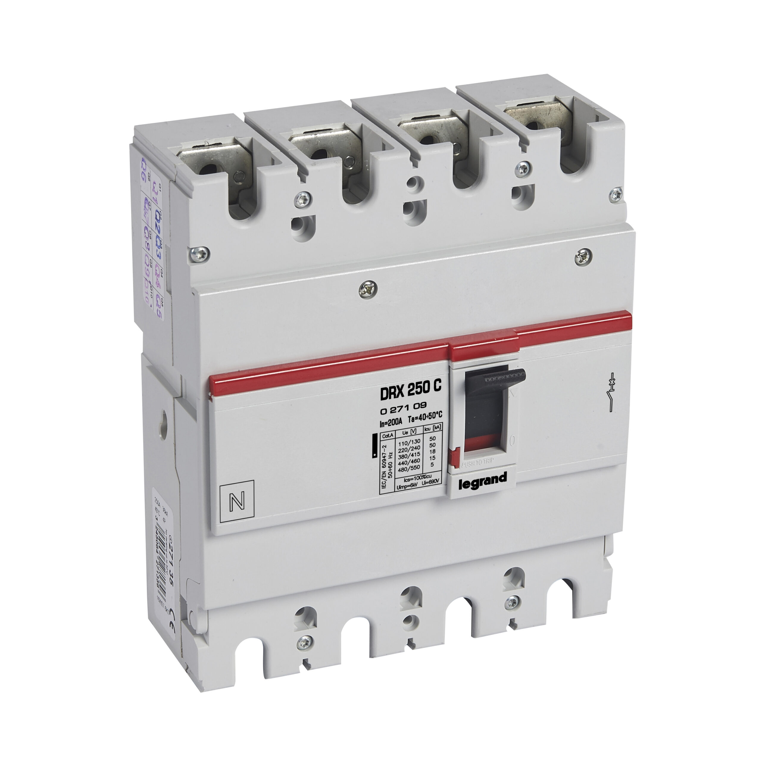 LEGRAND Disjoncteur magnétothermique DRX 250 pouvoir de coupure 18kA 400V~ – 4P – 200A – 027109
