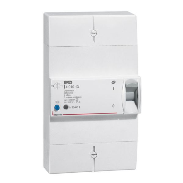 LEGRAND BACO Disjoncteur d'abonné tétrapolaire 60A 500mA différentiel sélectif - 401013 1